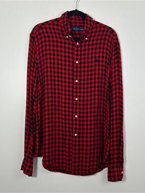 Ralph Lauren Men’s Large Red Black Plaid Long Sleeve Button Down Shirt